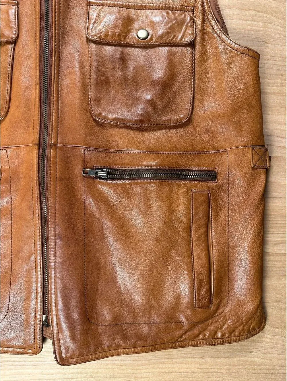Vintage 80s Banana Republic Leather Safari Vest large utility pockets lined